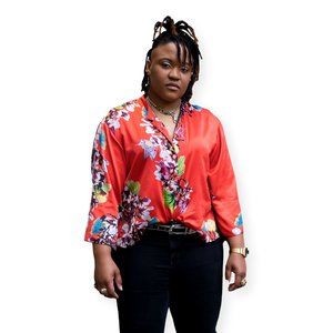 Natori Kimono Sleeve Blouse Coral Size L Button Up